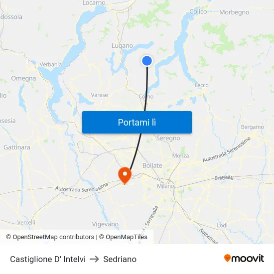 Castiglione D' Intelvi to Sedriano map