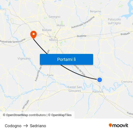 Codogno to Sedriano map