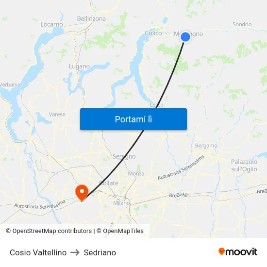 Cosio Valtellino to Sedriano map
