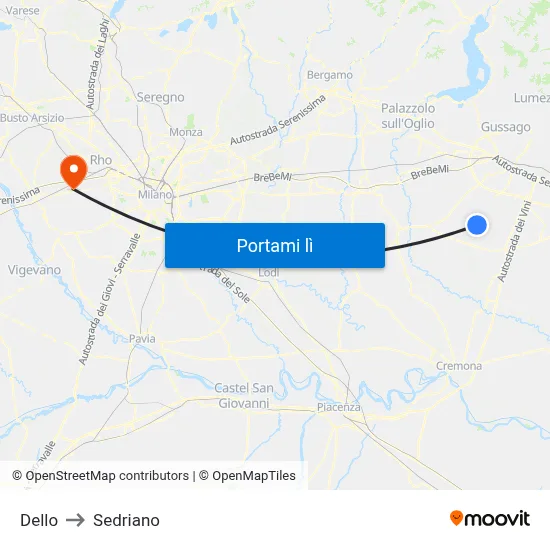 Dello to Sedriano map
