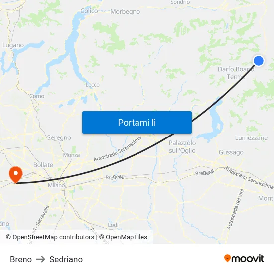 Breno to Sedriano map