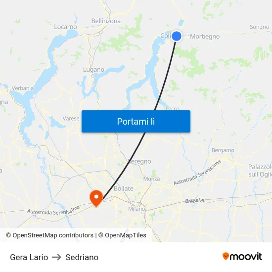 Gera Lario to Sedriano map