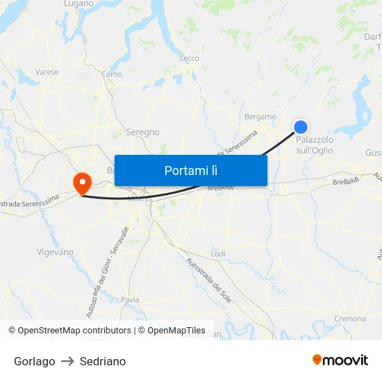 Gorlago to Sedriano map
