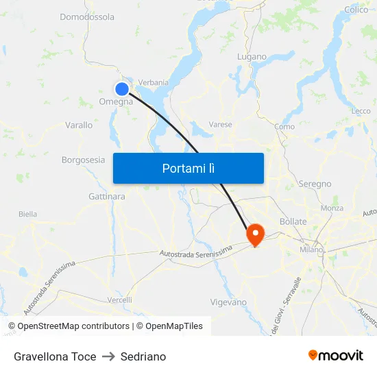 Gravellona Toce to Sedriano map