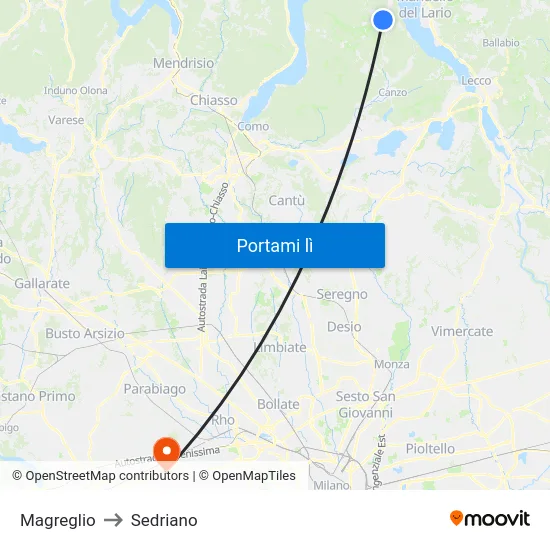 Magreglio to Sedriano map