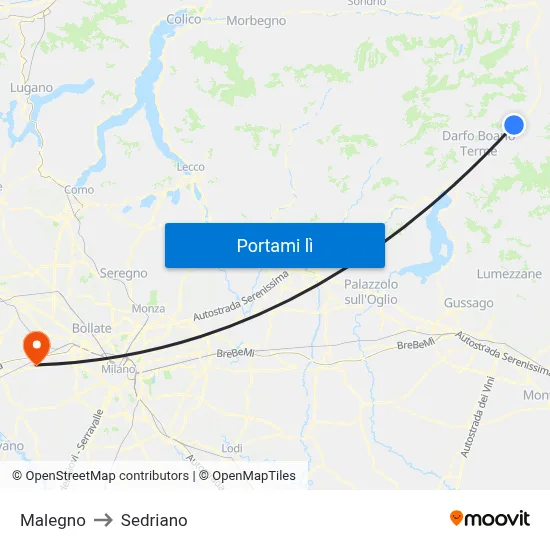 Malegno to Sedriano map
