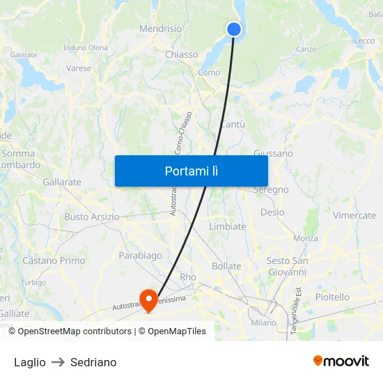Laglio to Sedriano map