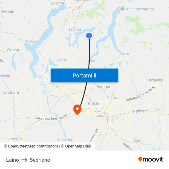 Laino to Sedriano map