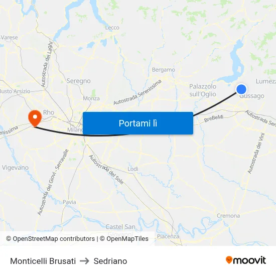 Monticelli Brusati to Sedriano map