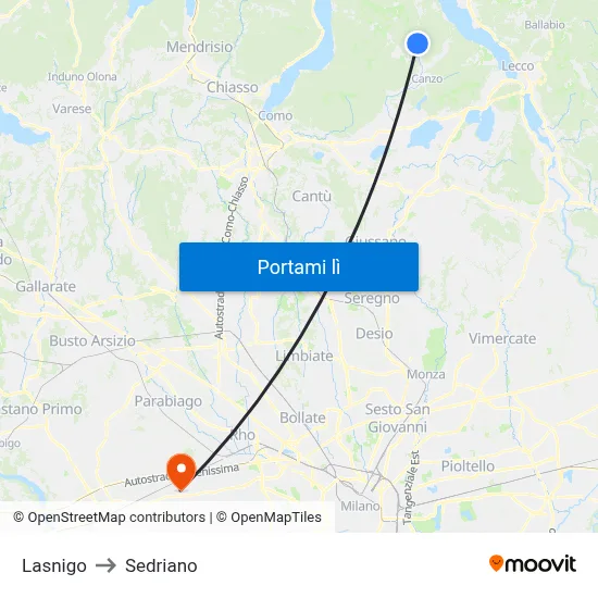 Lasnigo to Sedriano map