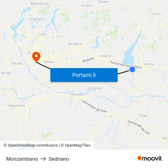 Monzambano to Sedriano map