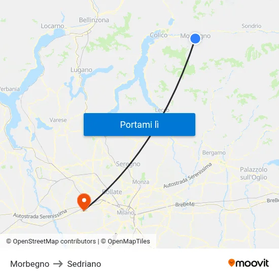 Morbegno to Sedriano map