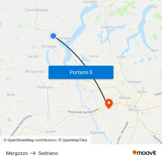 Mergozzo to Sedriano map