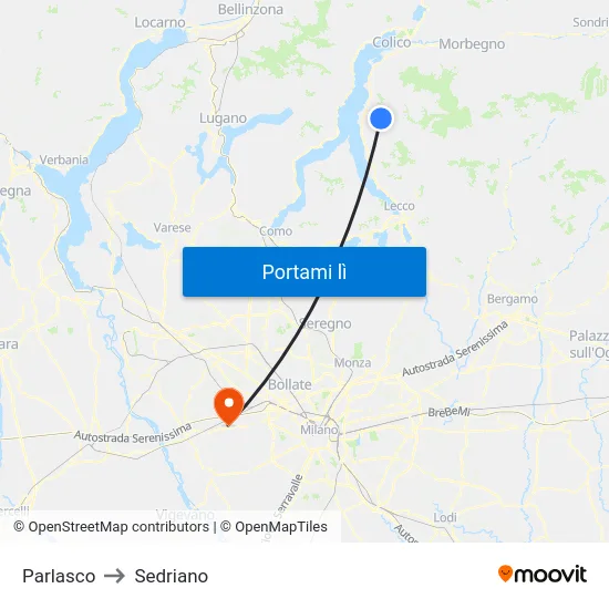 Parlasco to Sedriano map