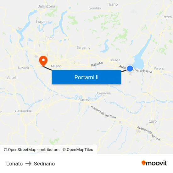 Lonato to Sedriano map