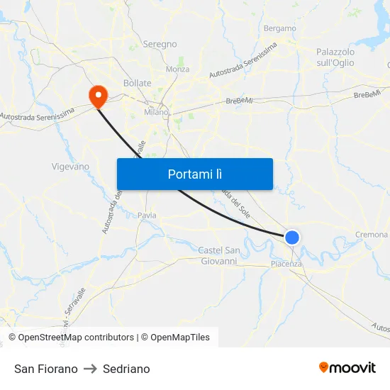 San Fiorano to Sedriano map