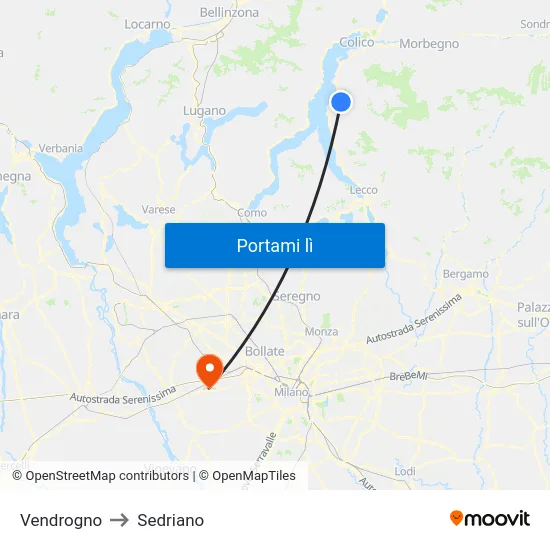 Vendrogno to Sedriano map