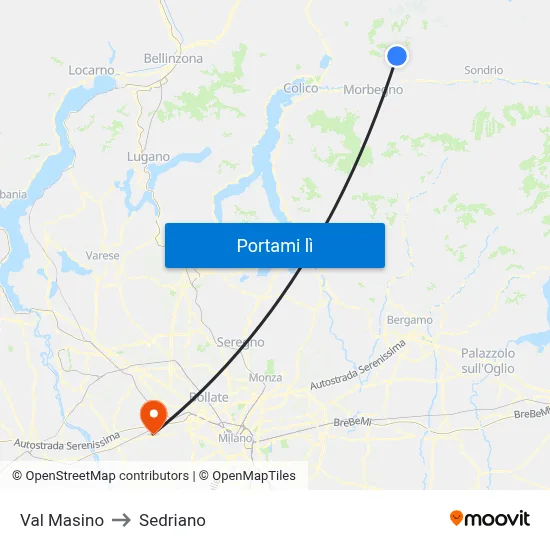 Val Masino to Sedriano map