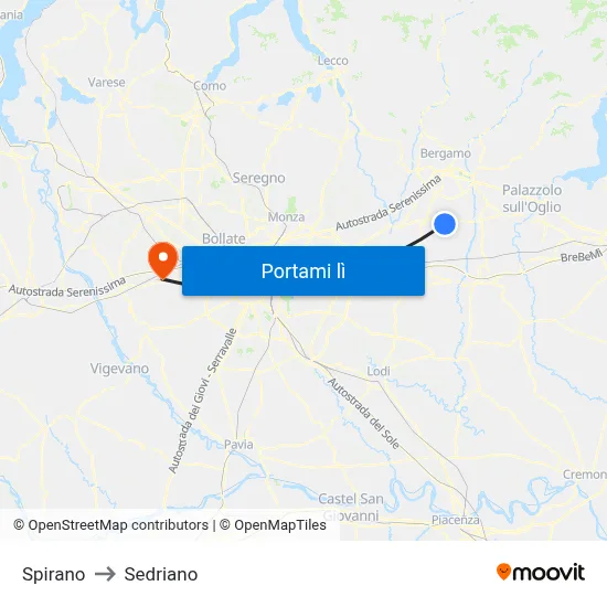 Spirano to Sedriano map