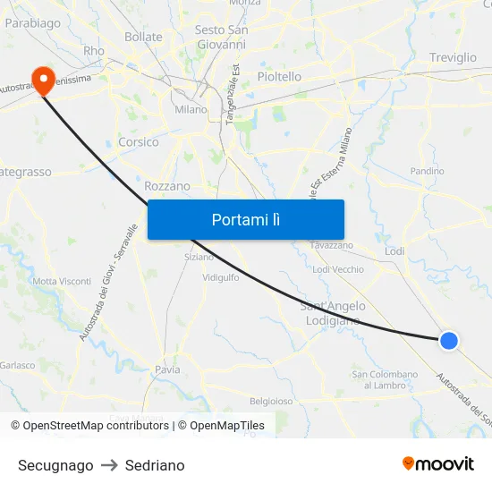Secugnago to Sedriano map