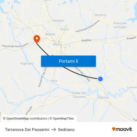 Terranova Dei Passerini to Sedriano map