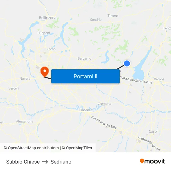 Sabbio Chiese to Sedriano map