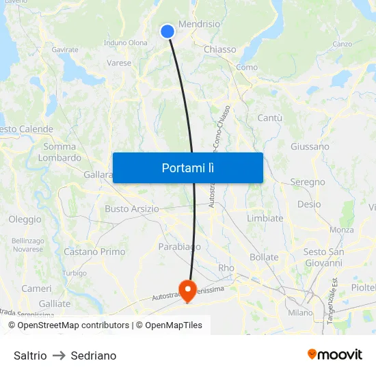 Saltrio to Sedriano map