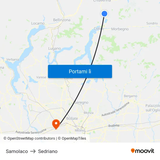 Samolaco to Sedriano map