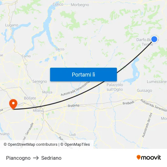 Piancogno to Sedriano map