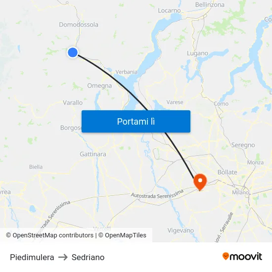 Piedimulera to Sedriano map