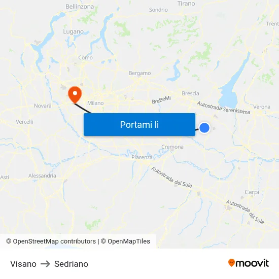 Visano to Sedriano map