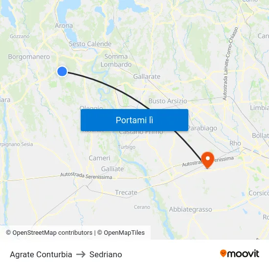 Agrate Conturbia to Sedriano map