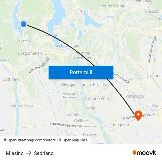 Miasino to Sedriano map