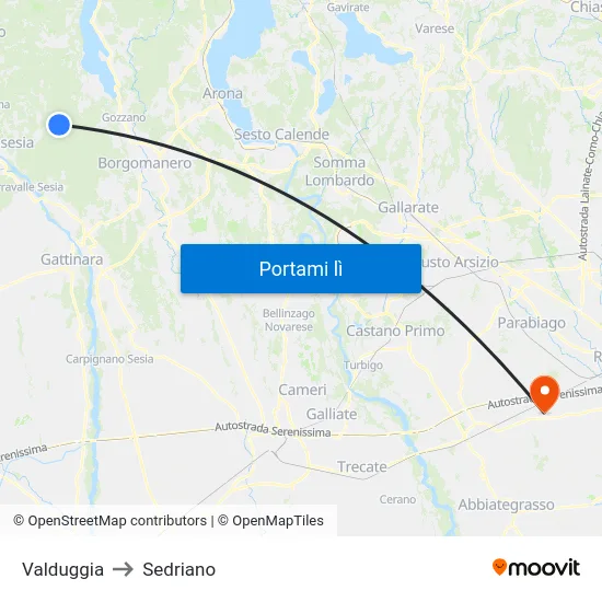 Valduggia to Sedriano map