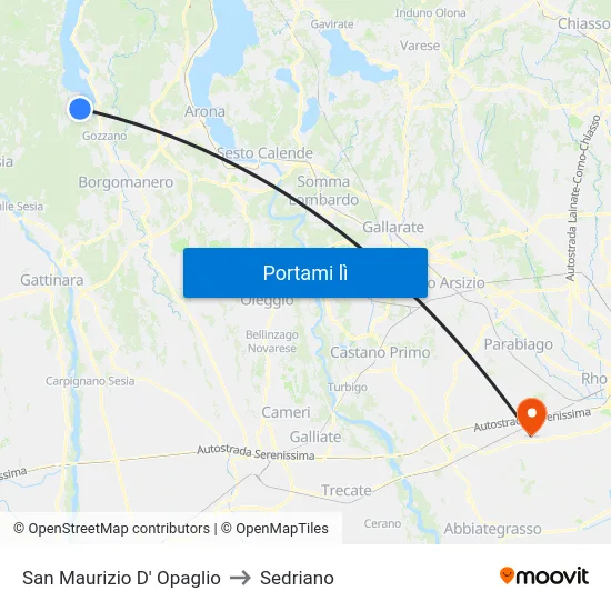 San Maurizio D' Opaglio to Sedriano map