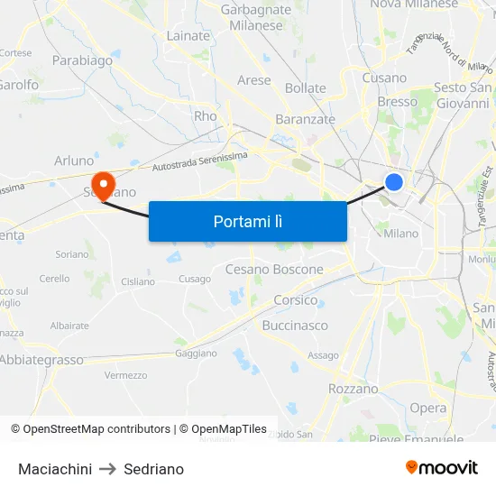 Maciachini to Sedriano map