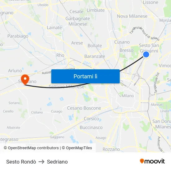 Sesto Rondò to Sedriano map