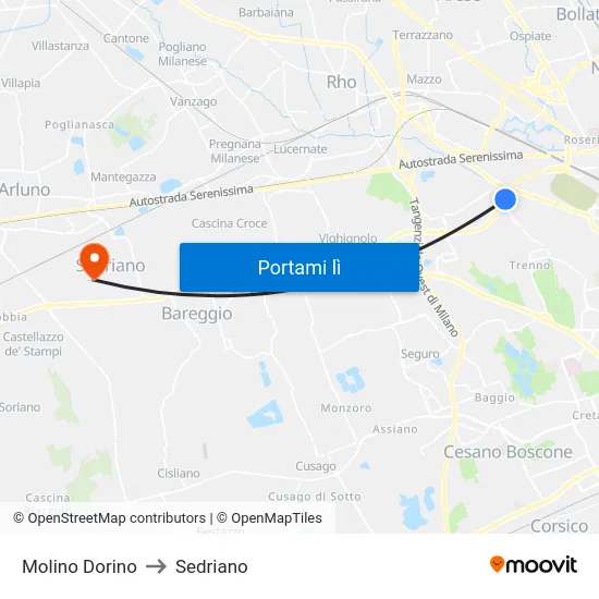 Molino Dorino to Sedriano map