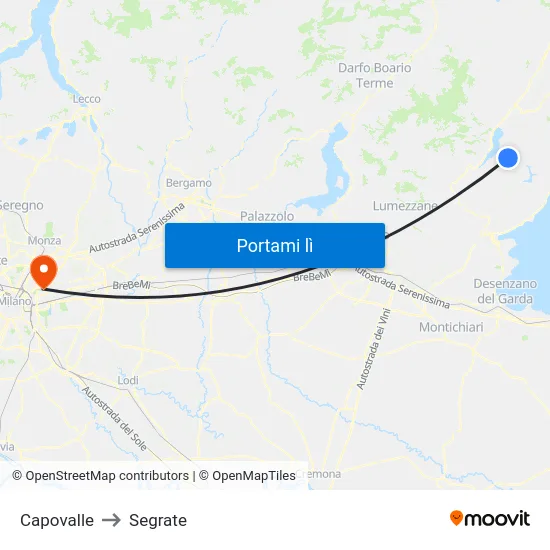 Capovalle to Segrate map