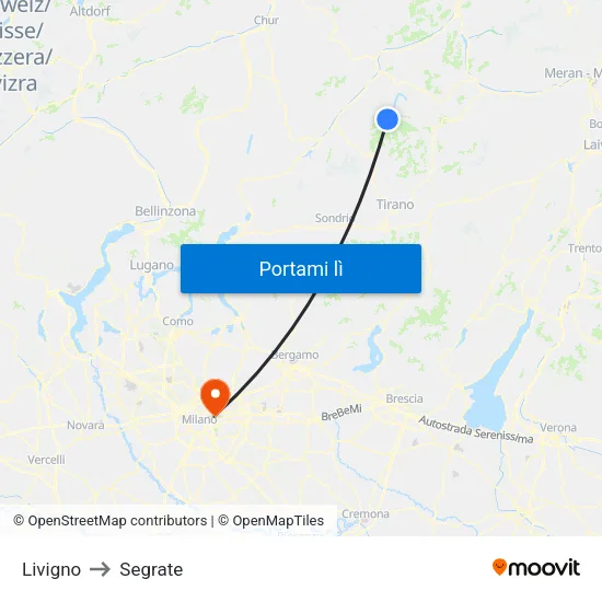 Livigno to Segrate map