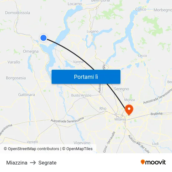 Miazzina to Segrate map