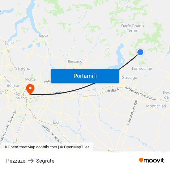 Pezzaze to Segrate map