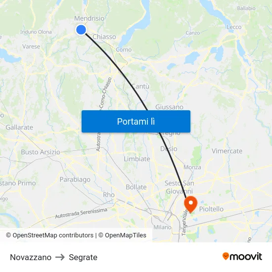 Novazzano to Segrate map