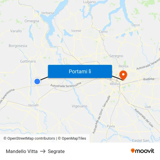 Mandello Vitta to Segrate map