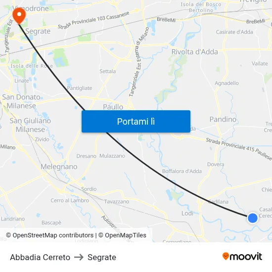 Abbadia Cerreto to Segrate map