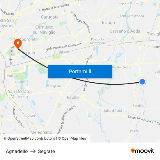 Agnadello to Segrate map