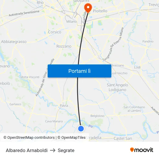 Albaredo Arnaboldi to Segrate map