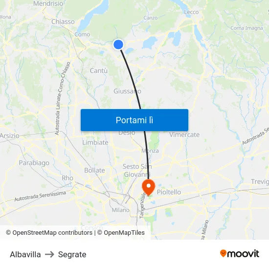 Albavilla to Segrate map