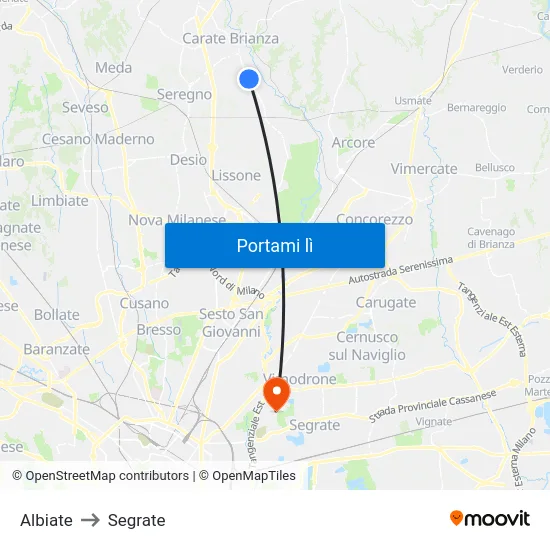 Albiate to Segrate map