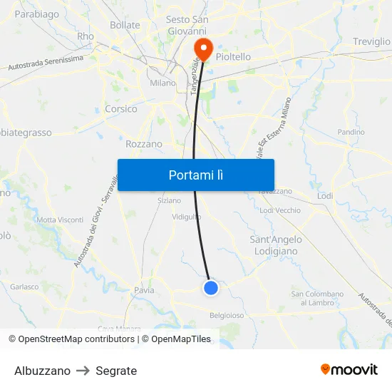 Albuzzano to Segrate map